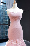 pink sweetheart tulle mermaid long prom dress pink evening dress