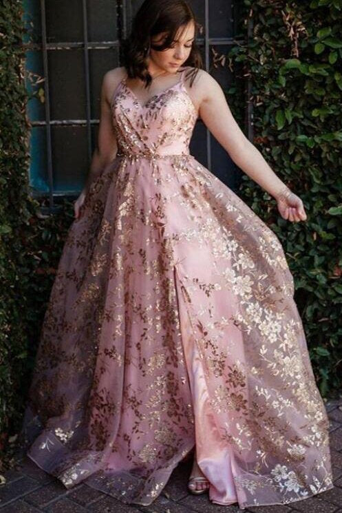 stylish tulle sequins long prom dresses backless slit long graudtion gown