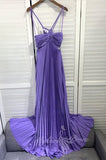 Pleated Halter Prom Maxi Dresses Lavender A-line Cut out Formal Dress GP778