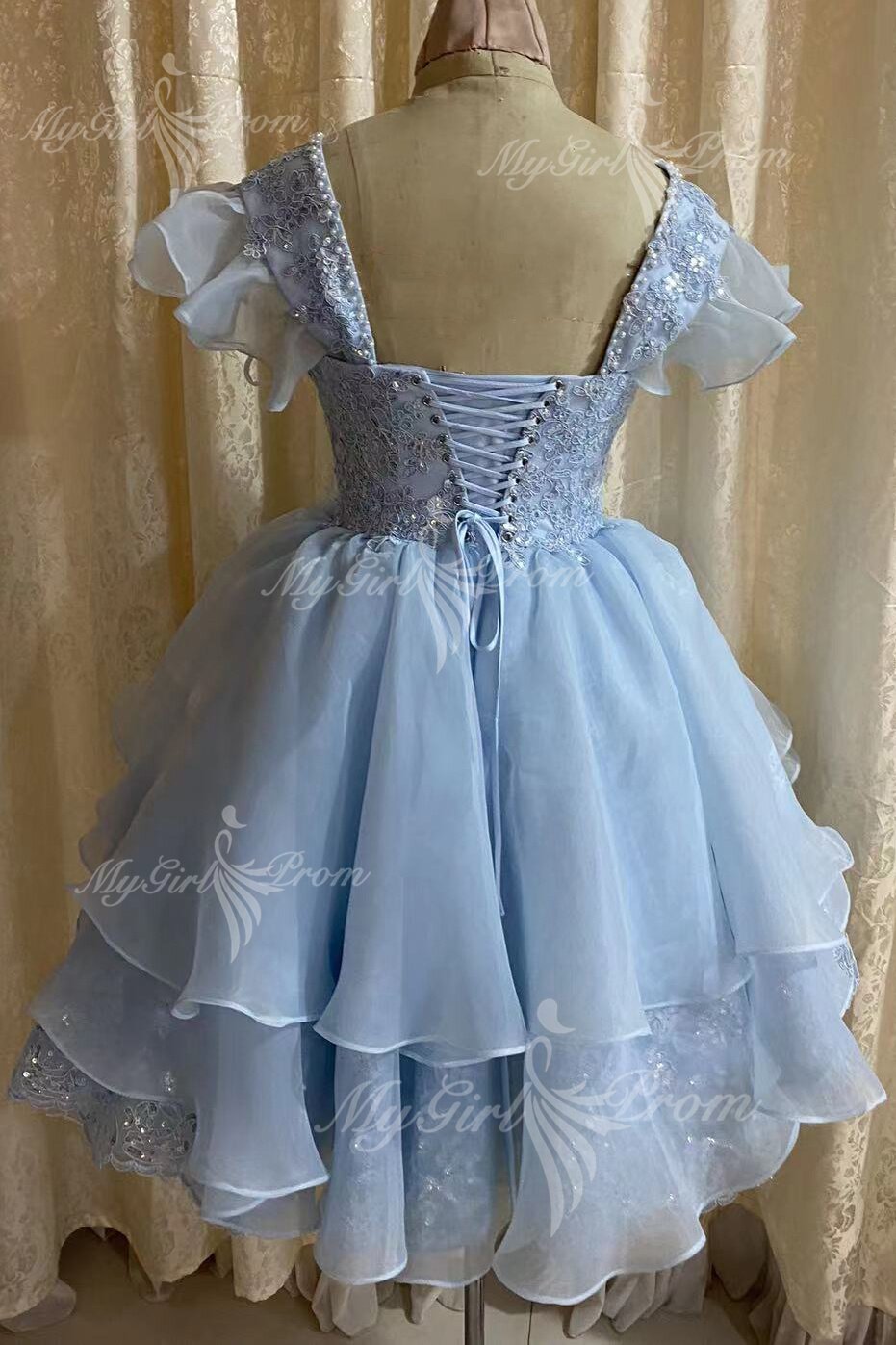 princess blue lace applique short homecoming dress vintage classic lolita jumper dress
