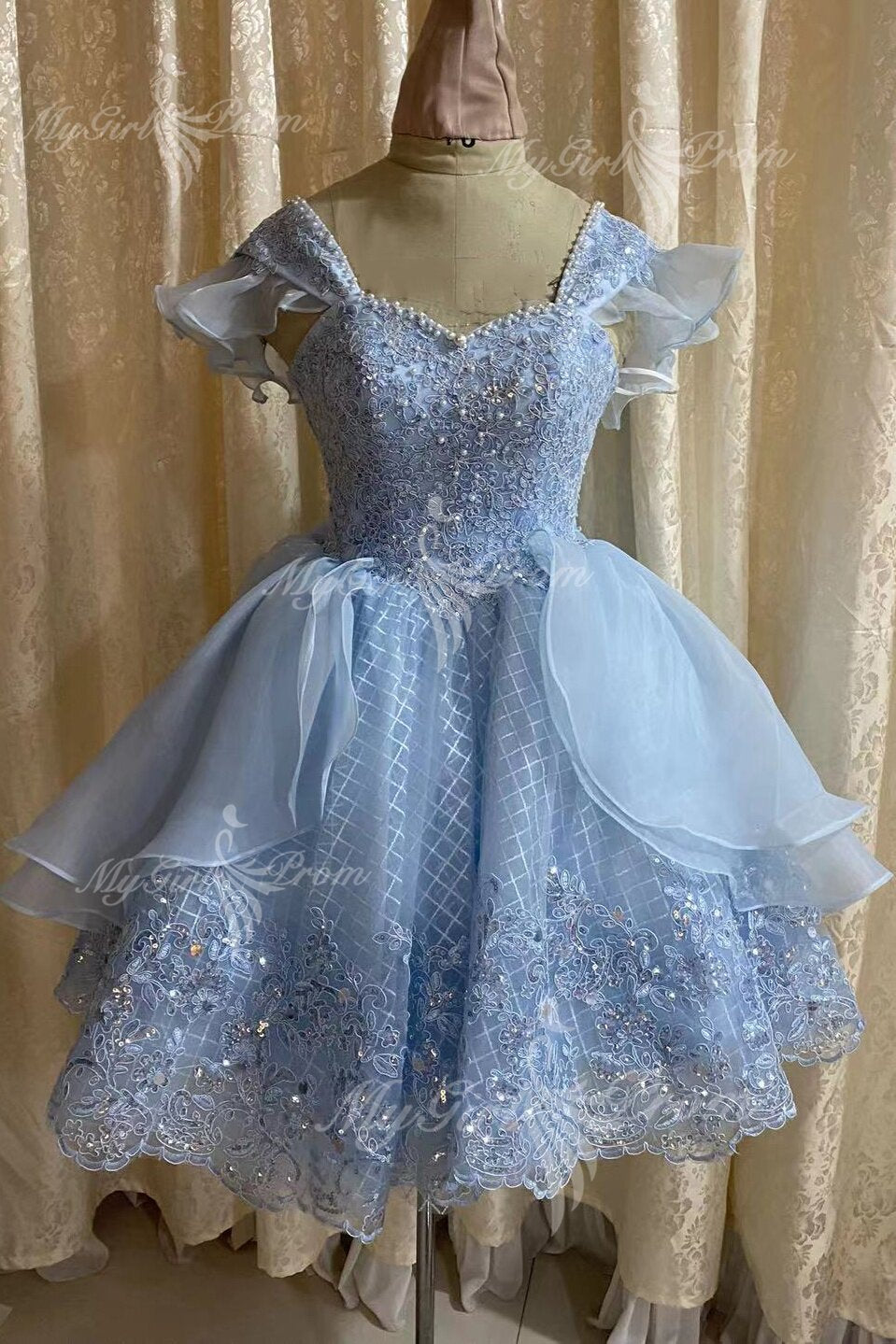princess blue lace applique short homecoming dress vintage classic lolita jumper dress