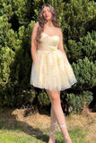 Princess Embroidery Tulle Short Party Dress, Champagne Homecoming Dress GM674