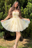 Princess Embroidery Tulle Short Party Dress, Champagne Homecoming Dress GM674
