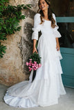 princess layered lace wedding dress 3 4 sleeves vintage bridal gown