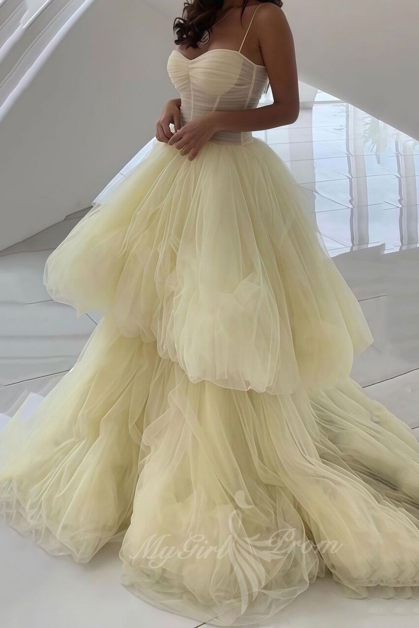 Princess Sweetheart Layered Tulle Prom Dresses Daffodil Formal Dress
