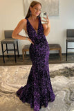 Sequined Deep V Neck Mermaid Prom Dress, Glitter Formal Gown GP693