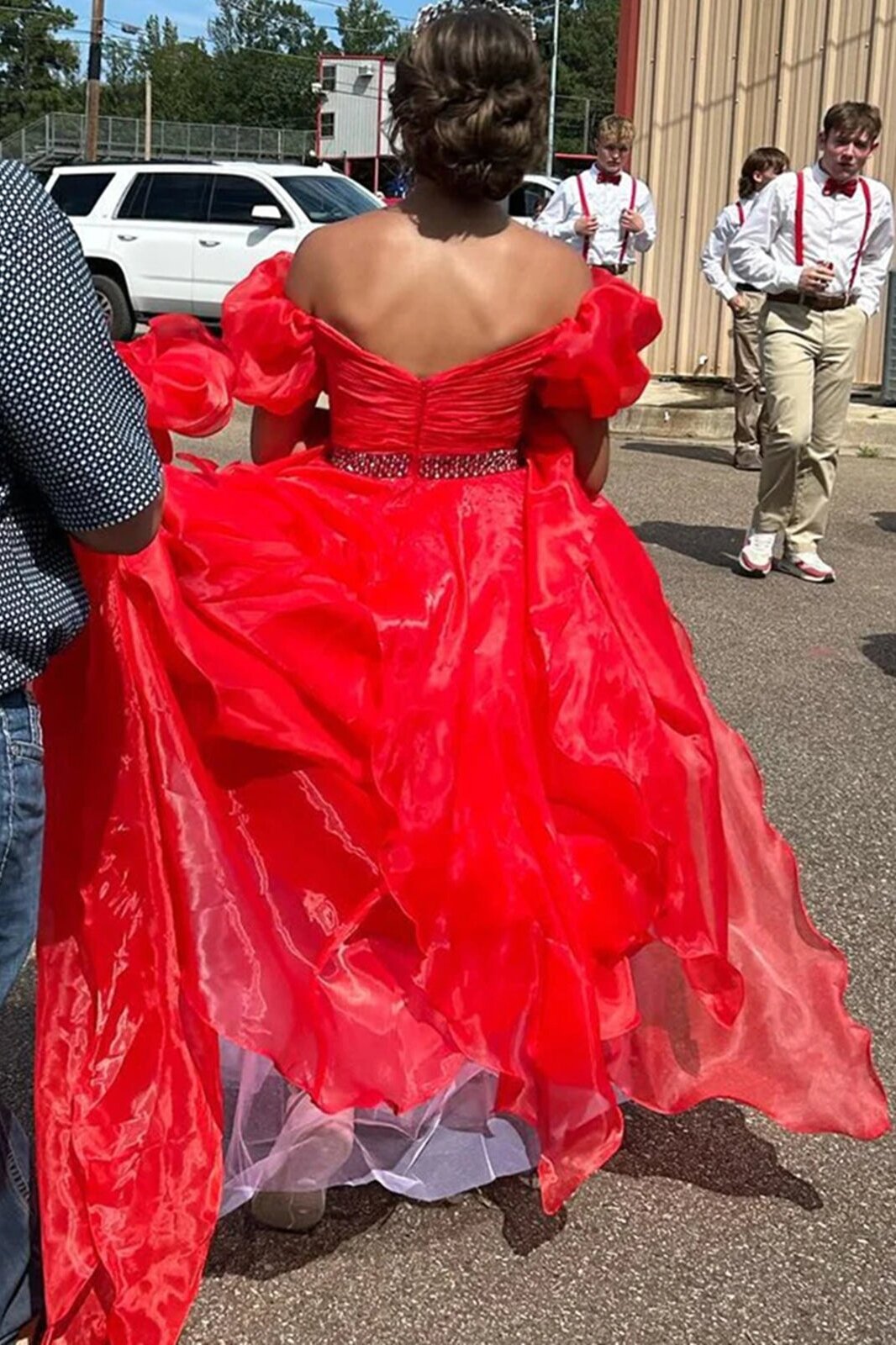 hot pink organza beading prom dresses short sleeves formal evening dress