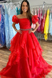 hot pink organza beading prom dresses short sleeves formal evening dress