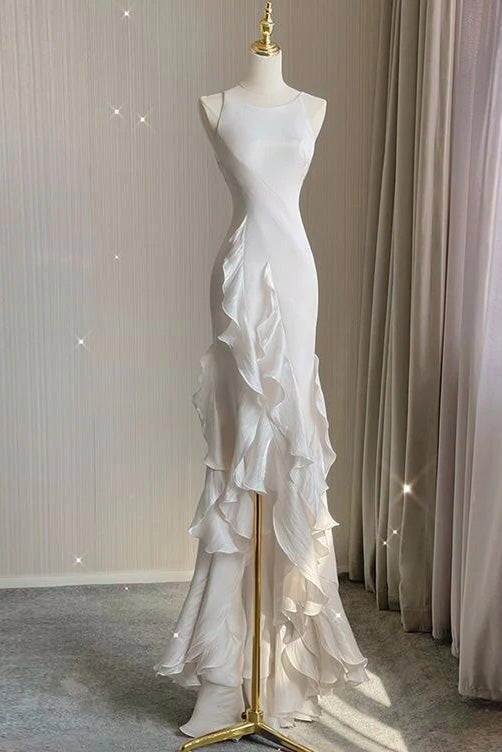 romantic chiffon sheath wedding dresses with ruffles long prom evening dress