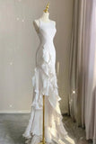 romantic chiffon sheath wedding dresses with ruffles long prom evening dress