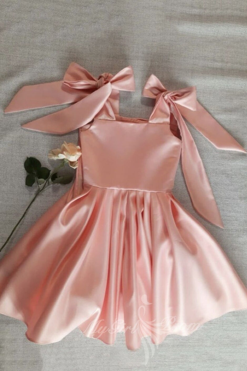 Sweet Satin Bow Straps Mini Pink Homecoming Dress Short Prom Party Dress GM730