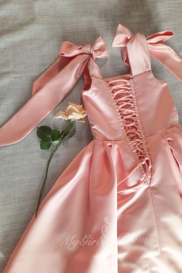 Sweet Satin Bow Straps Mini Pink Homecoming Dress Short Prom Party Dress GM730