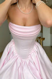 Satin Pink Short Homecoming Dress Ruched Strapless Bubble Party Dresses GM741