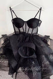 Shiny Black Straps Tulle Homecoming Dresses with Layers, Mini Party Dress GM623