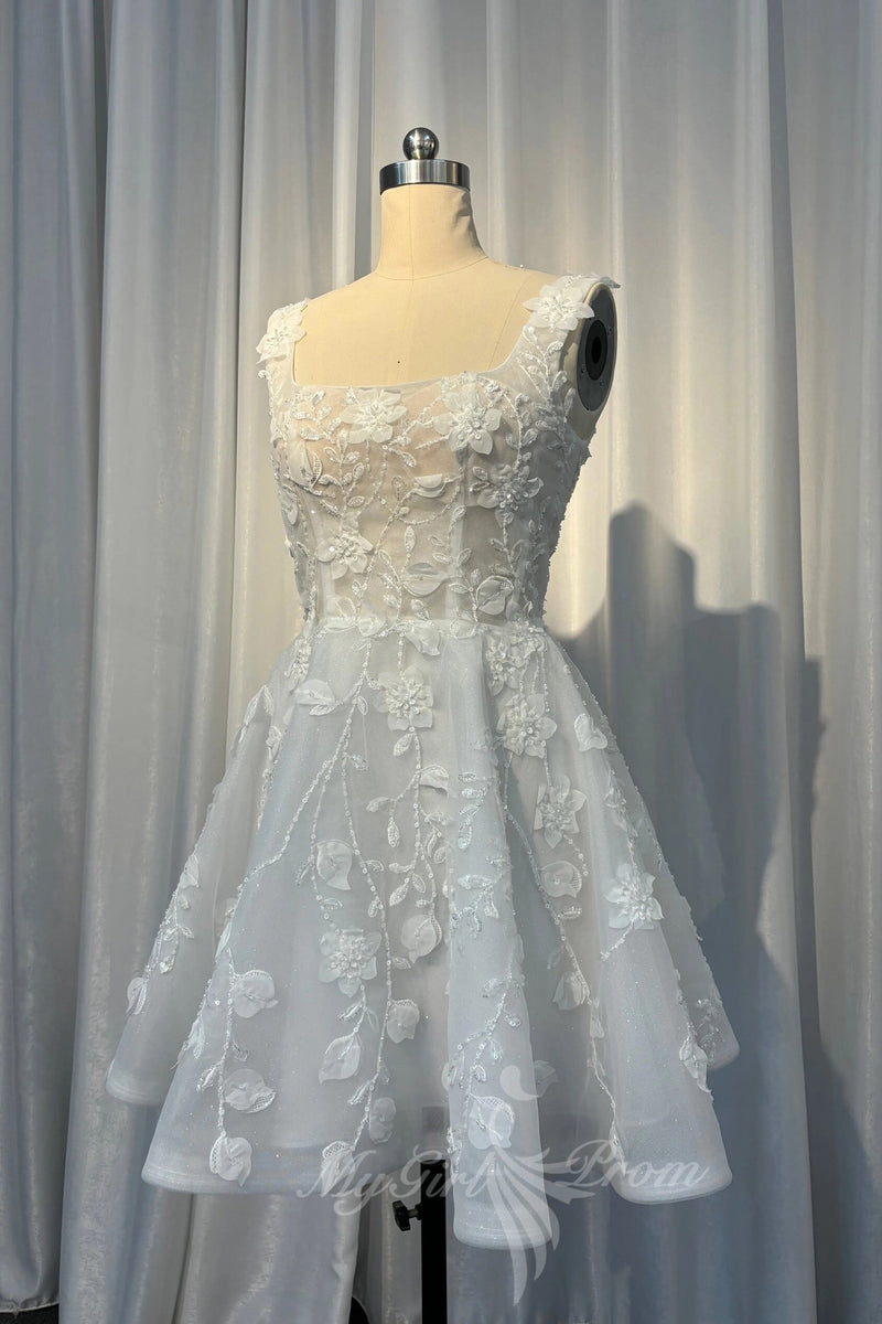 Short Square Neck Short Prom Dresses Lace Applique Homecoming Dress GM729