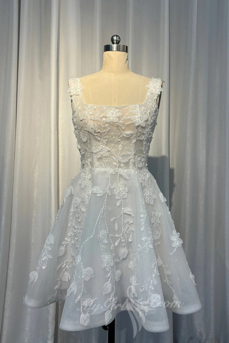 Short Square Neck Short Prom Dresses Lace Applique Homecoming Dress GM729