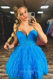 Straps Sweetheart Blue Tulle Ruffle A-Line Short Tulle Homecoming Dress GM734