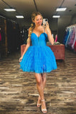 Straps Sweetheart Blue Tulle Ruffle A-Line Short Tulle Homecoming Dress GM734