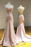 Simple Spaghetti Straps Pink Mermaid Long Prom Dress, Backless Evening Gown GP513