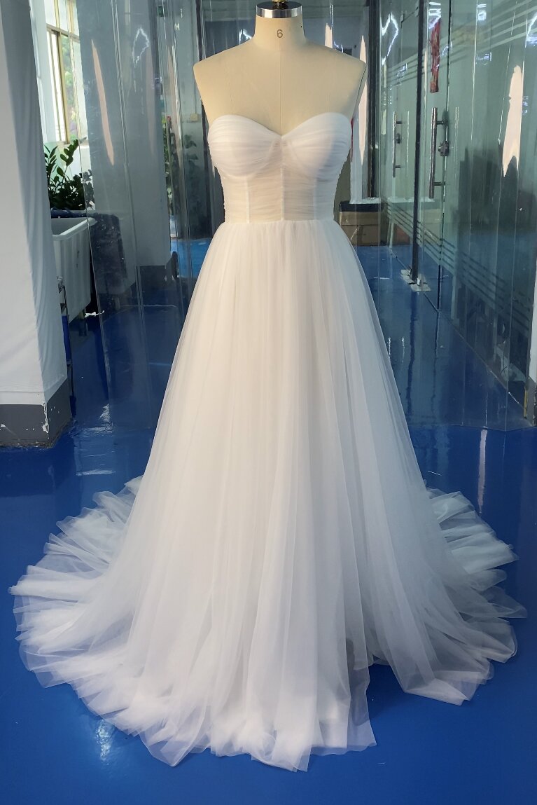 Simple Tulle Corset Boho Wedding Dresses, A-line Beach Wedding Gown PW571