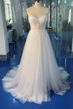 Simple Tulle Corset Boho Wedding Dresses, A-line Beach Wedding Gown PW571
