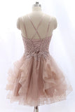 spaghetti lace pink homecoming dresses tulle short party formal dress