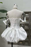Strapless Satin Corset Bodice Puffball Bubble Ivory Short Homecoming Dress GM736
