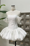 Strapless Satin Corset Bodice Puffball Bubble Ivory Short Homecoming Dress GM736
