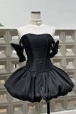 Strapless Satin Corset Bodice Puffball Bubble Black Short Homecoming Dress GM736