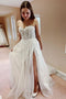 Sweetheart A-line Tulle Slit Boho Wedding Dresses With Beaded PW567