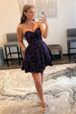 sweetheart a line sequins purple short homecoming dresses with pocket