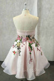 Sweetheart Pink Homecoming Dresses with Embroidered Floral Short Prom Dress GM715