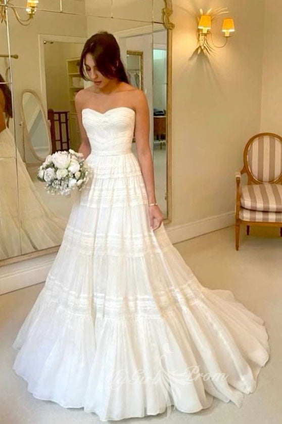 Sweetheart Princess Wedding Dresses A Line Lace Chiffon Bridal Gown PW607