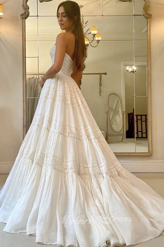 Sweetheart Princess Wedding Dresses A Line Lace Chiffon Bridal Gown PW607