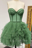 sweetheart short brown tulle ruffles corset hoco dress sheer short party dress
