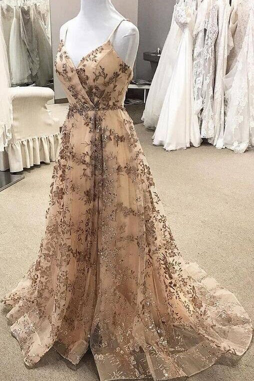 stylish tulle sequins long prom dresses backless slit long graudtion gown