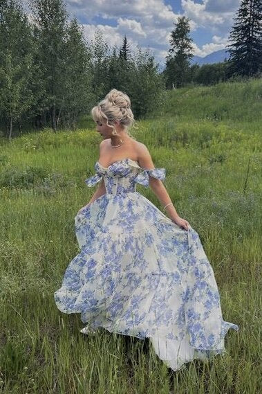 unique tie strap floral print prom dress long corset graduation gown