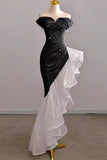 Shiny Off Shoulder Pink Mermaid Prom Dress With Ruffle, Sequin Formal Dress GP690