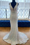White Sequined Deep V Neck Mermaid Prom Dress, Glitter Formal Gown GP693