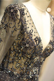 long sleeves grey floor length prom dress