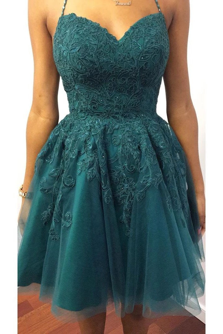 spaghetti straps tulle short prom dress backless homecoming dresses