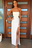simple strapless long prom dress sheath cutout evening dresses with split