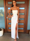 simple strapless long prom dress sheath cutout evening dresses with split