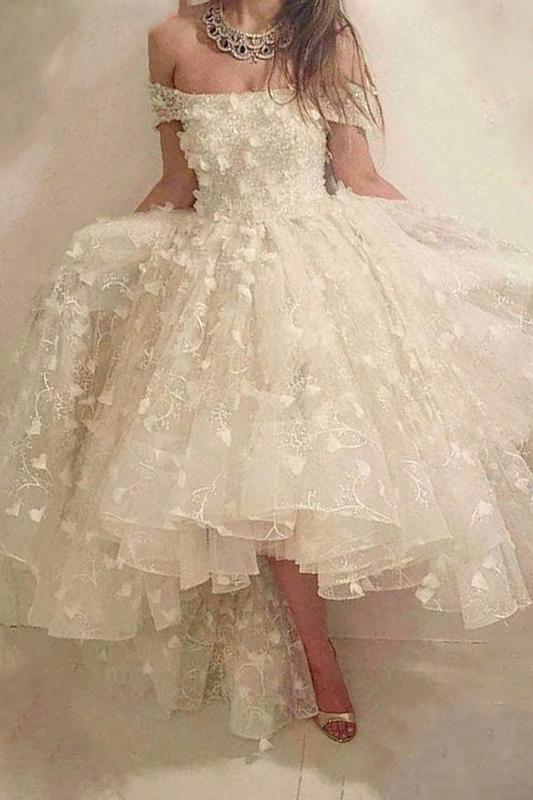 off shoulder tulle beaded flowers strapless prom homecoming dress