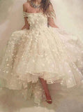 off shoulder tulle beaded flowers strapless prom homecoming dress
