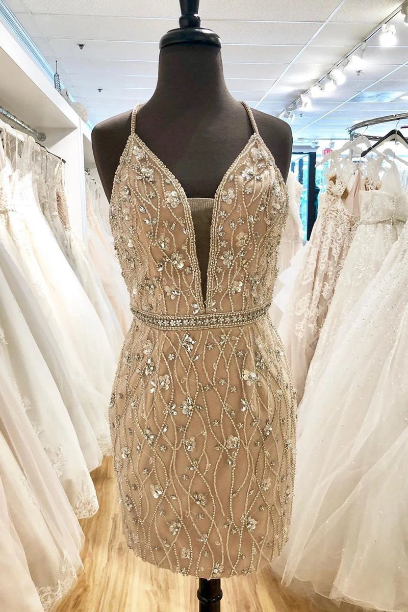 gorgeous backless bodycon short party dress beading homecoming dress
