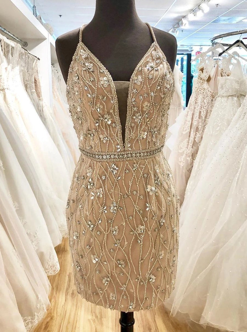 gorgeous backless bodycon short party dress beading homecoming dress