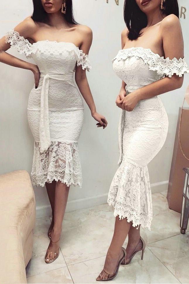 mermaid knee length lace prom dresses banquet evening dresses