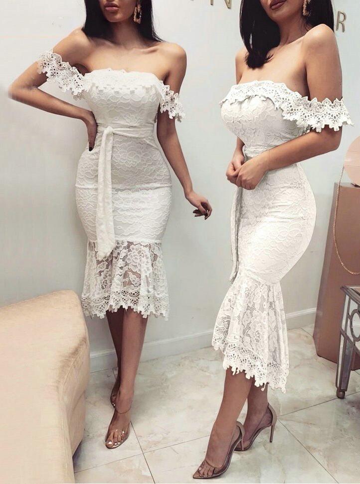 mermaid knee length lace prom dresses banquet evening dresses