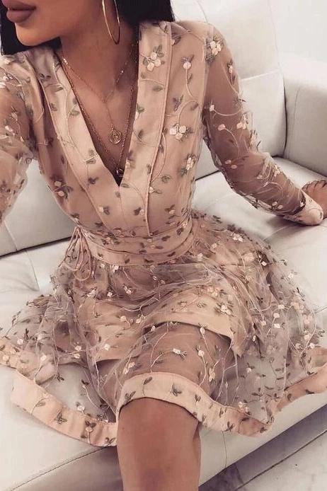 Long Sleeve V-neck Prom Dresses Short Homecoming Dress GM10